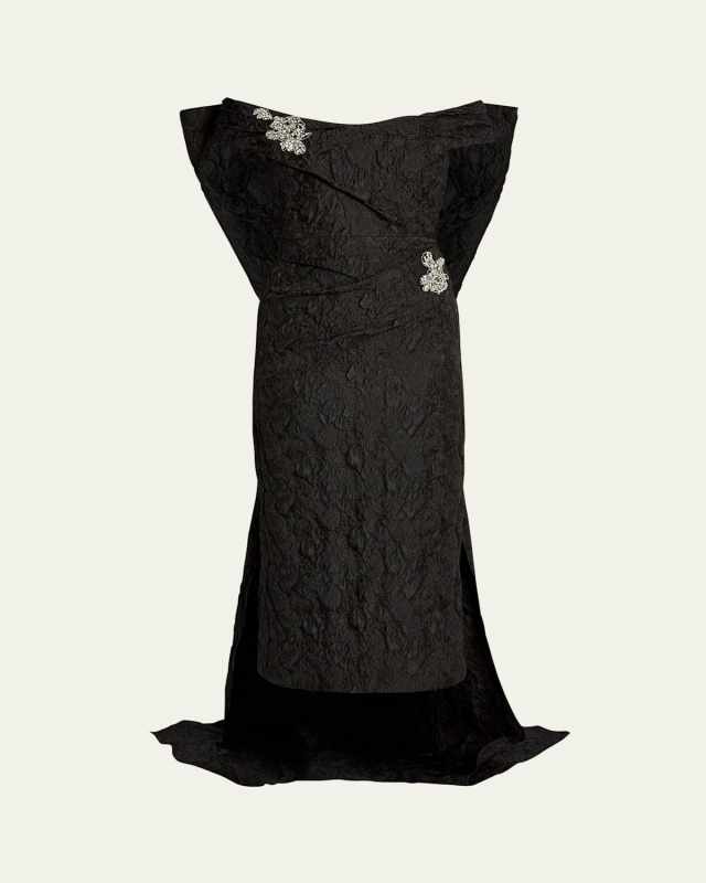 Crystal Off-The-Shoulder Cape Midi Cocktail Dress
